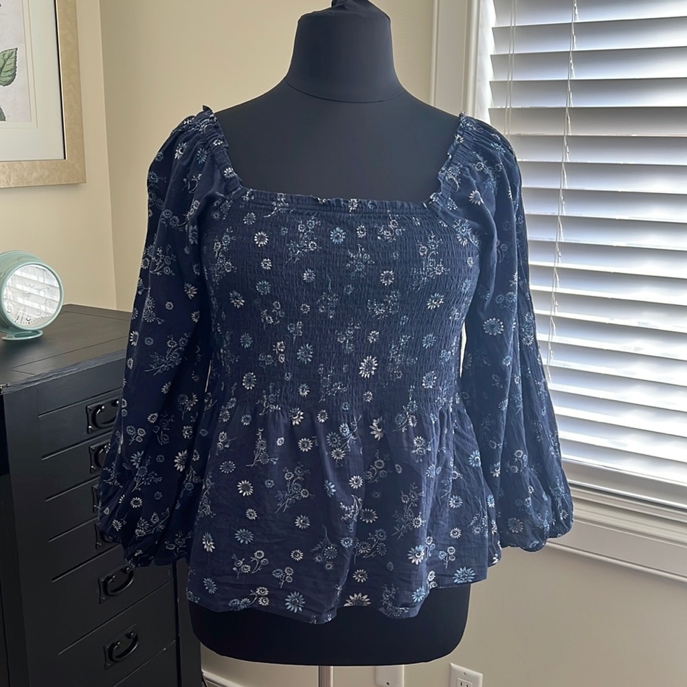 Navy square neck top
